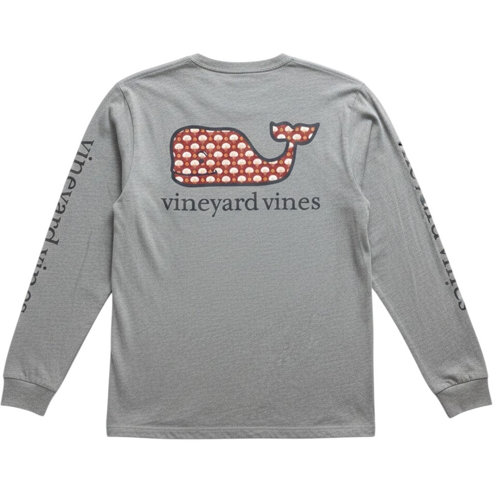Vineyard Vines Shirt Mens Small Gray Long Sleeve Basketball Whale Pocket Tee